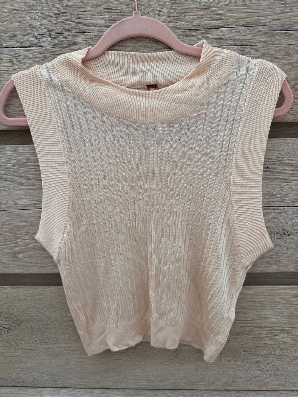 Free People Sleeveless Ribbed Mock Neck Tank Vest - Cream / light peach
